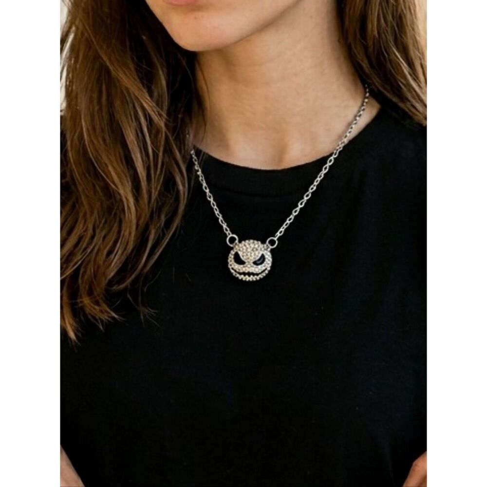 Jack Skellington Rhinestone Necklace Nightmare Before Christmas Silver Crystal